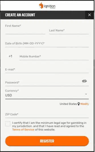 Ignition Casino Registration Form