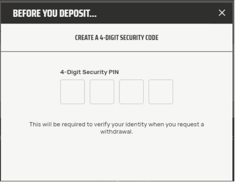 Ignition Casino Security PIN Form