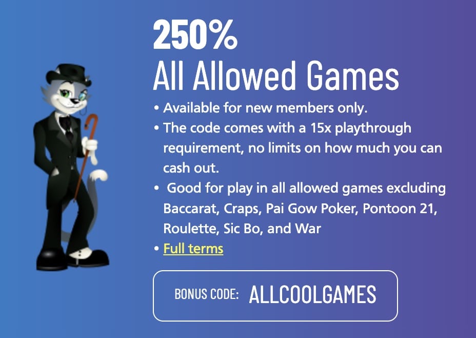 Screenshot of the breakdown of the All Allowed Games promotion at CoolCat casino