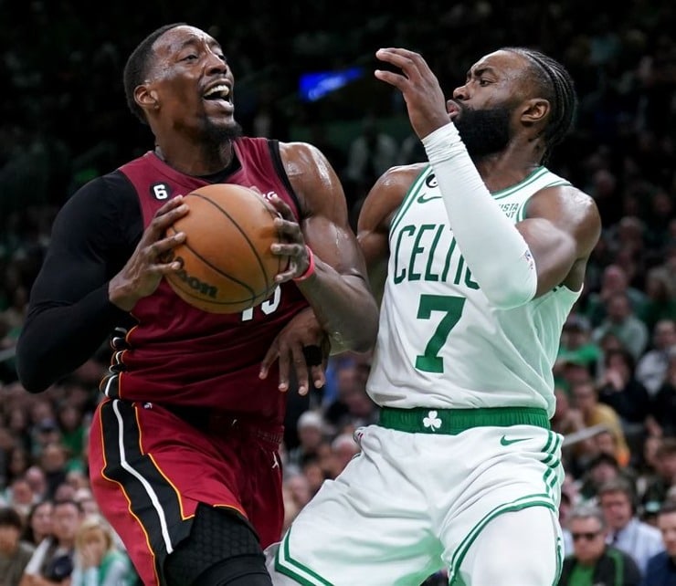 Bam Adebayo becomes third Miami Heat player with 20/15/5 in playoff game, joins LeBron James and Shaquille O'Neal