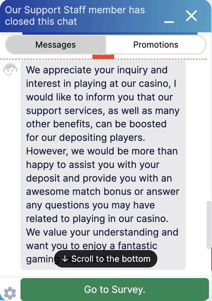 Screenshot of the response from a customer support agent (potentially AI) at CoolCat Casino when asked what was the total bonus funds I could claim with the code WELCOME200