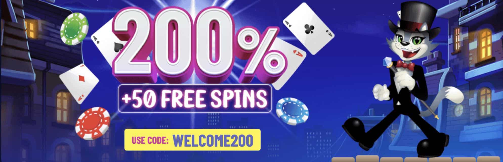 Screenshot of the welcome offer banner ad from the CoolCat casino welcome