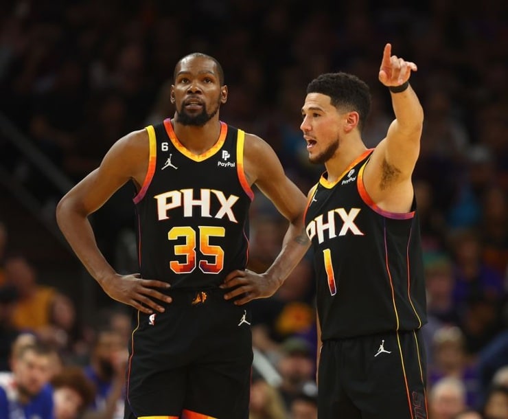 Suns Kevin Durant, Devin Booker first duo in NBA history to each record 35/5/5 in consecutive playoff games Nuggets Game 4