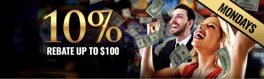 A screenshot of the Monday Rebate bonus on the promotions page of MYB casino