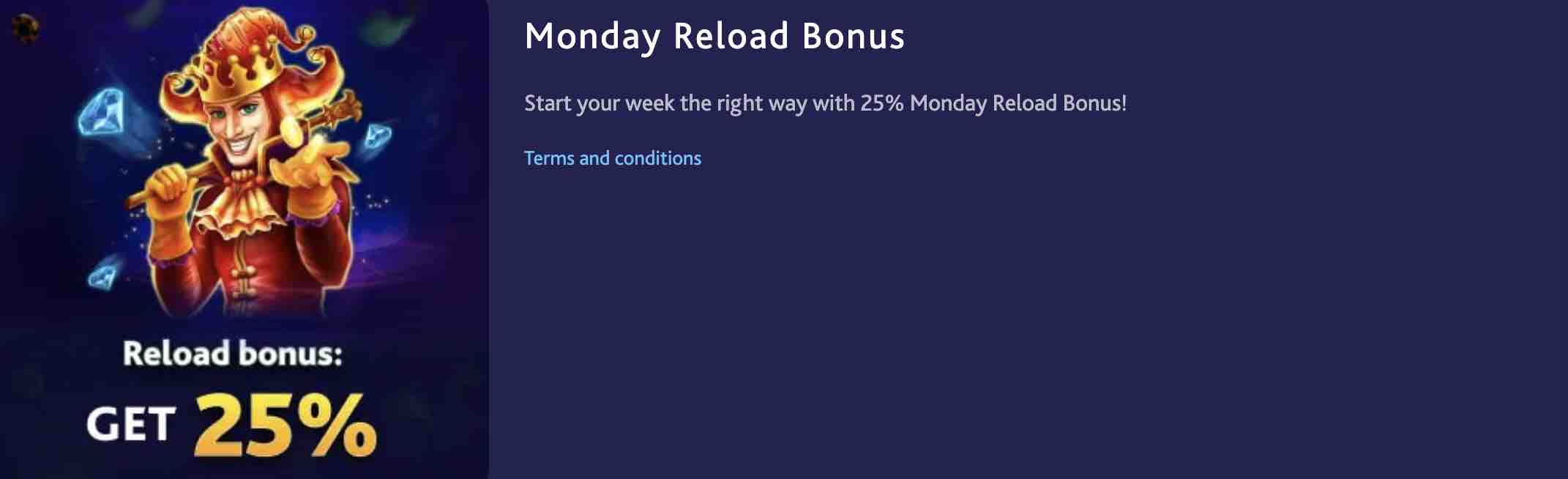 A screenshot of the Monday Reload Bonus at 7bit casino