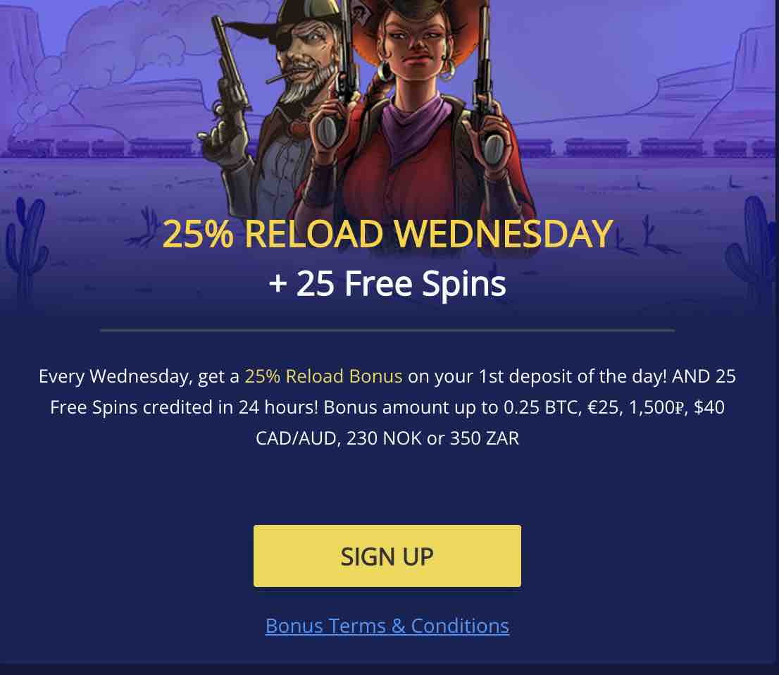 Screenshot of the Reload Wednesday BetChain offer