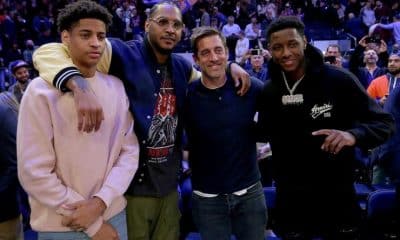 WATCH Jets Aaron Rodgers and Sauce Gardner shown on jumbotron at Knicks game