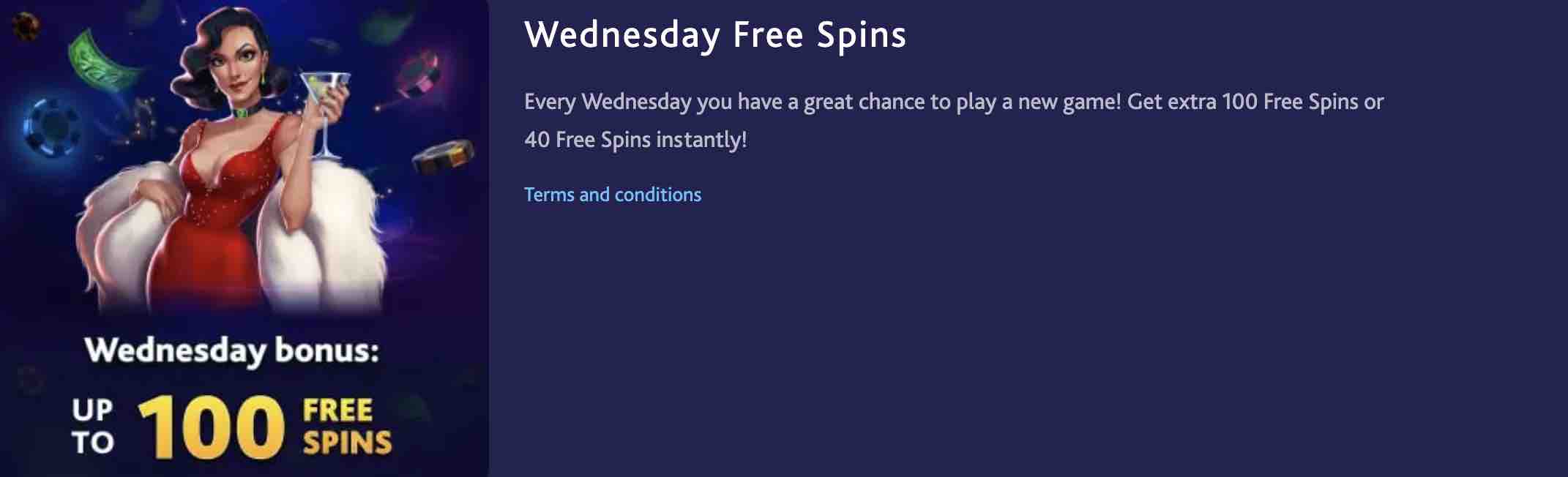 Screenshot of the Wednesday Free Spins bonus at 7bit Casino
