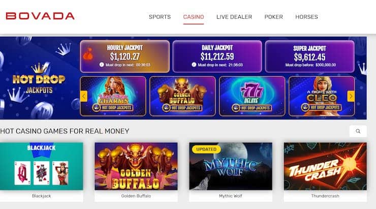 Bovada LA Casino homepage