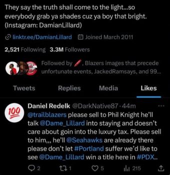 Damian Lillard liked a tweet asking Phil Knight to buy Portland Trail Blazers trade