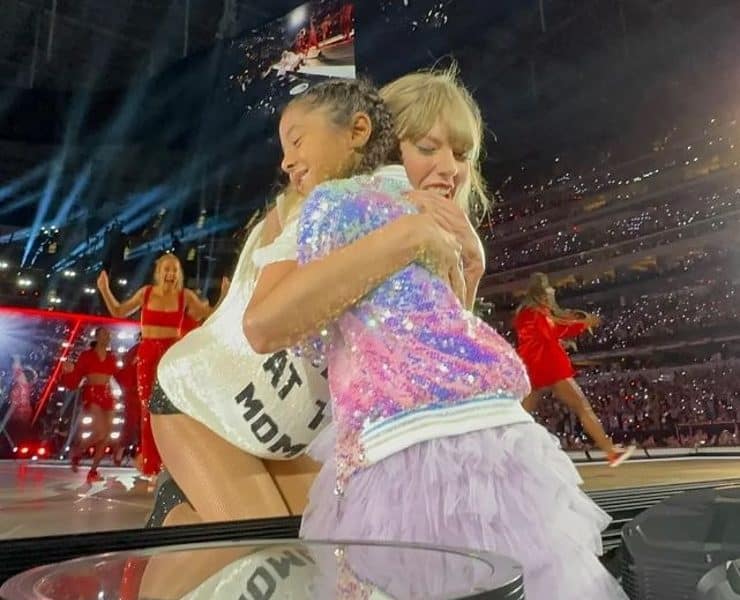 Taylor Swift Hugs Kobe Bryants Daughter, Bianka, Gifts 22 Hat at Eras Tour Concert in Los Angeles