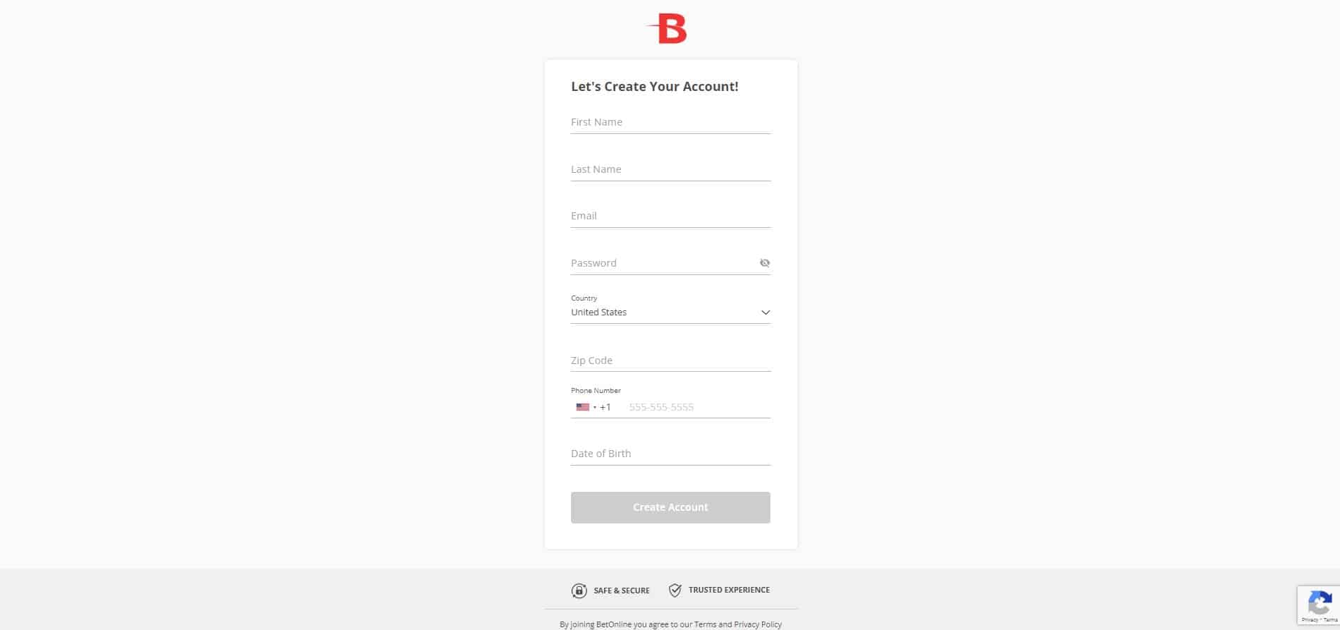 Enter account details at Bovada