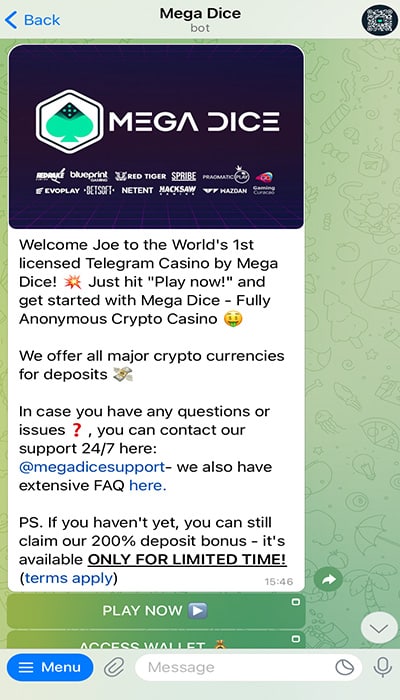 Mega Dice Telegram Chat