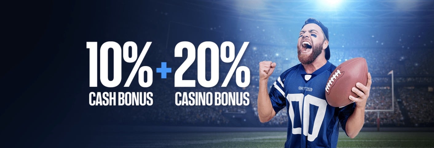 A screenshot of the BetUS 10% Bonus cash offer BetUS