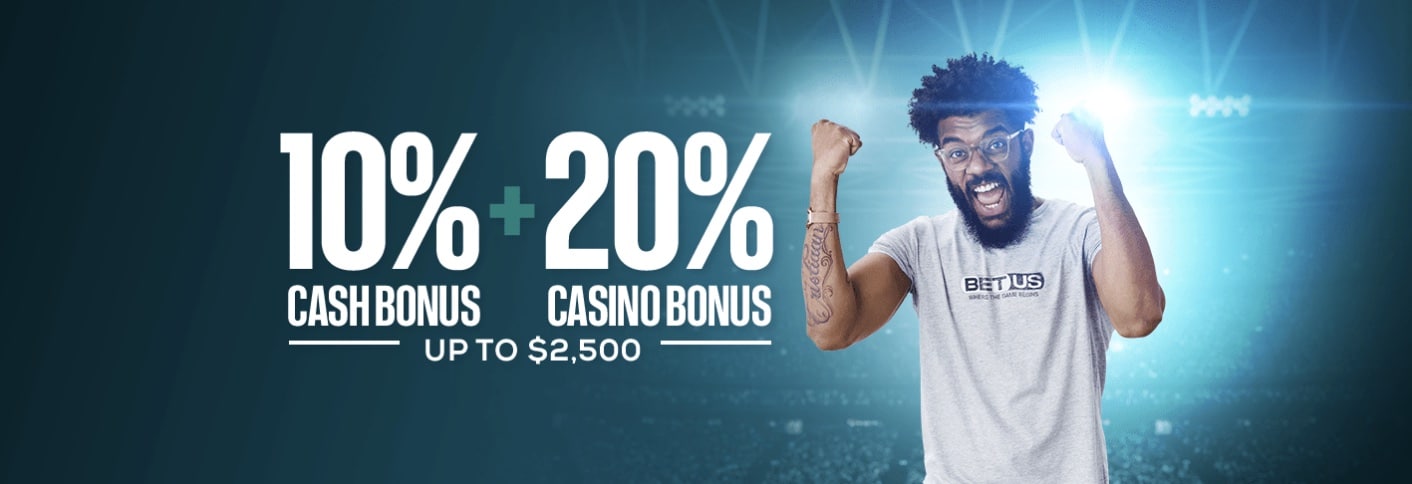 A screenshot of the BetUS 10% Cash bonus offer BetUS