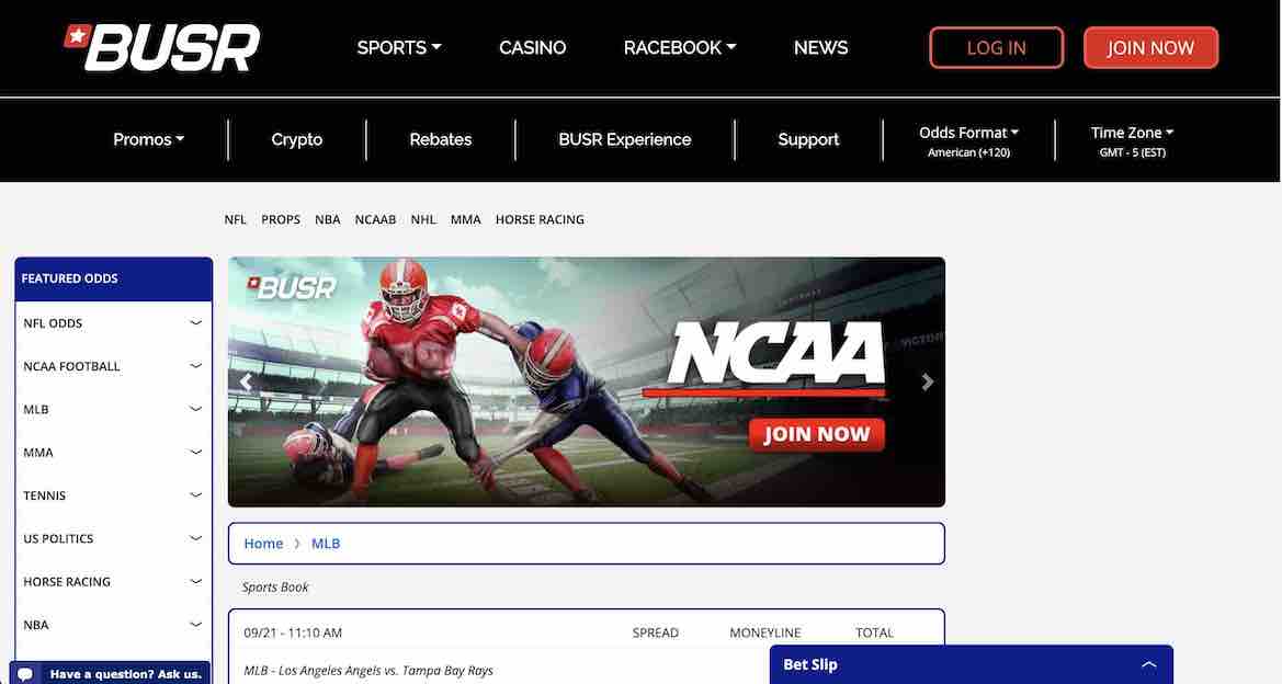 A screenshot of the sportsbook homepage at BUSR