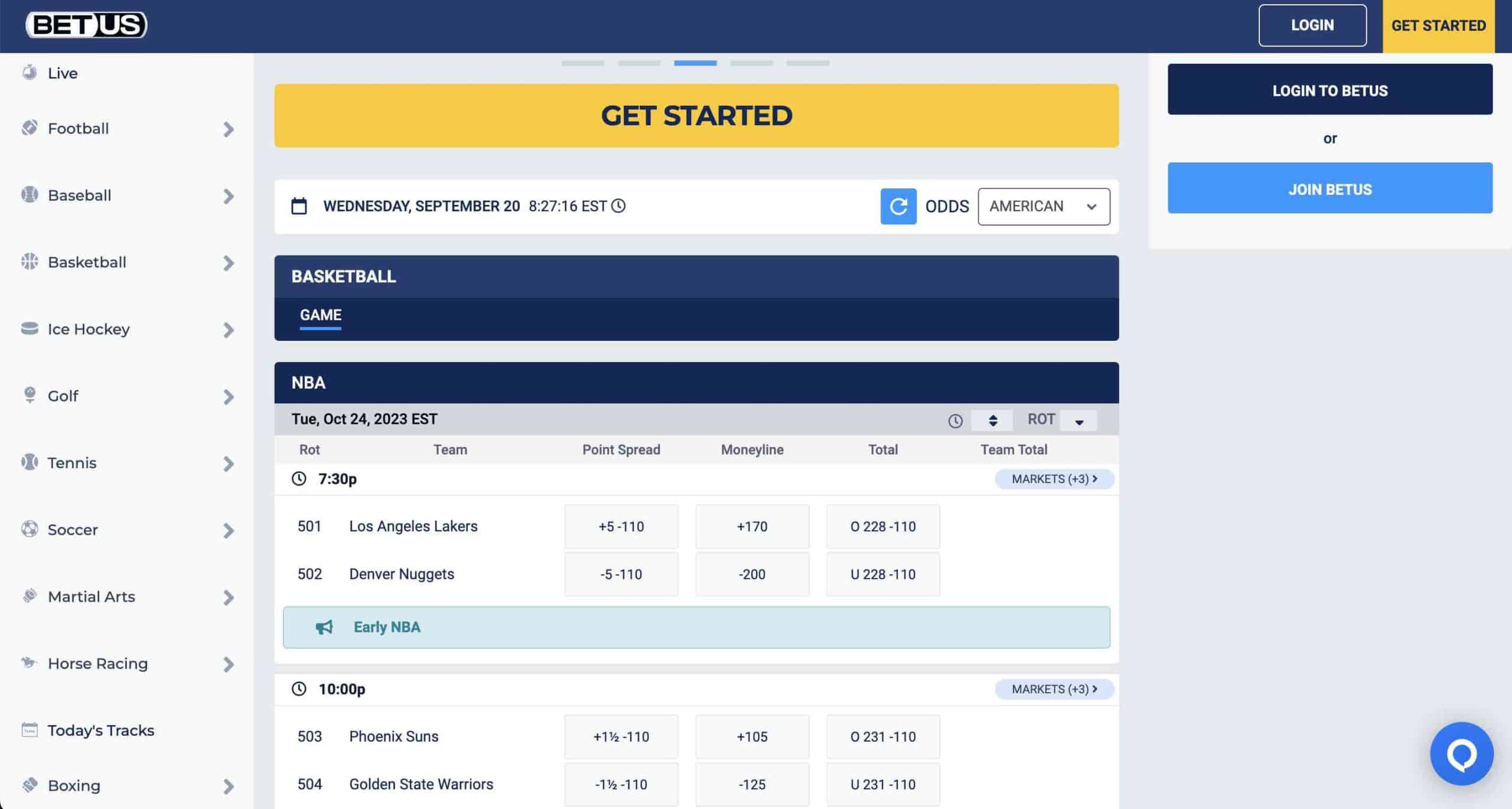 The best Washington sports betting sites - A screenshot of some BetUS basketball odds