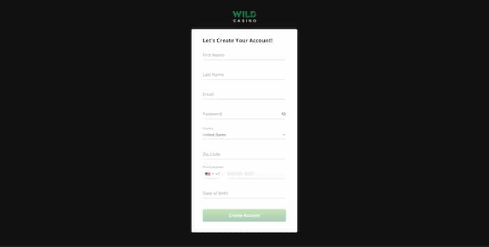 wild casino signup page