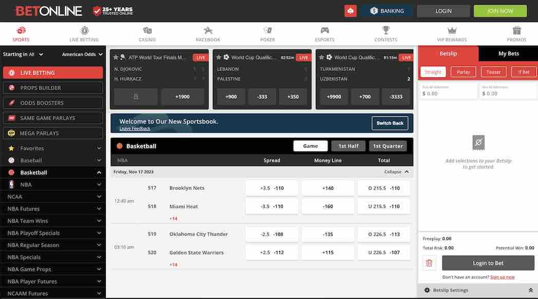 Best sites for sports betting in Washington State - BetOnline sportsbook basketball page