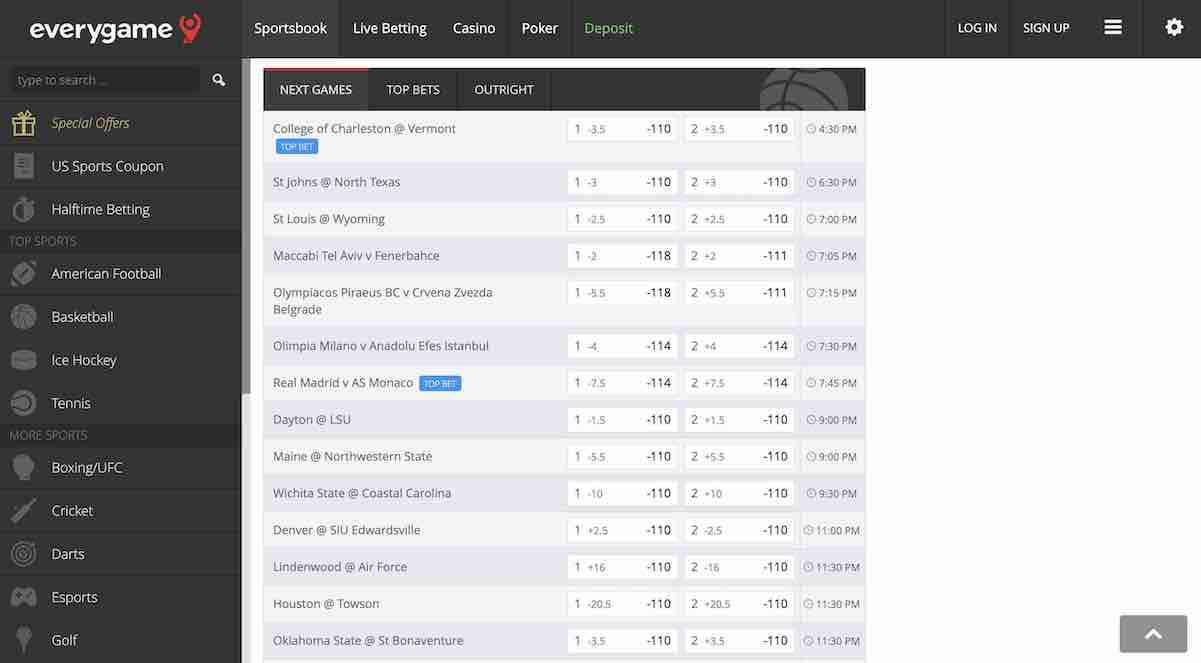 top sports betting sites in Utah - Everygame online sportsbook basketball page