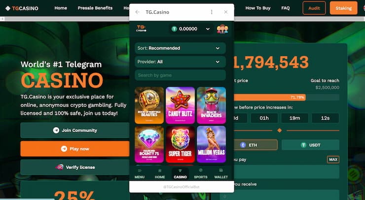 TG Casino homepage