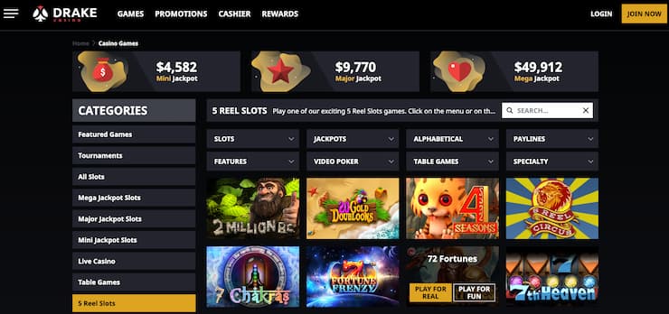 Step 4 - Drake Casino Slots homepage - Drake Casino Review 