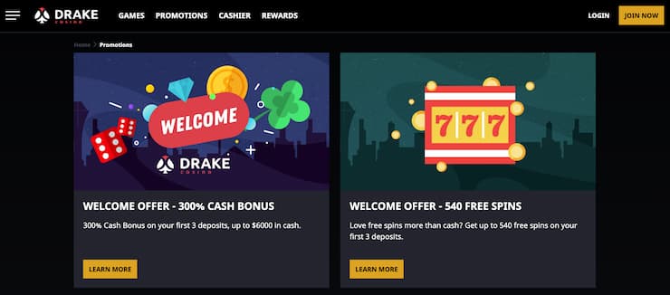 Drake Casino bonus page - Drake Casino Review 