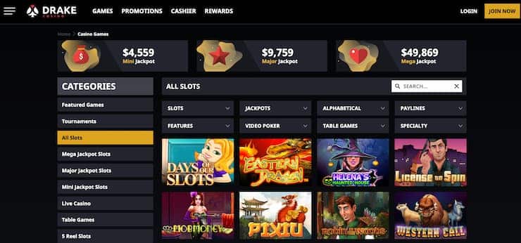 Drake Casino slots homepage - Drake Casino review 