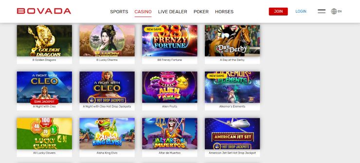 top-rated Vanilla Visa casinos in the US - Bovada Casino games section