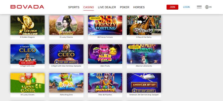 top 10 echeck casinos for US players - Bovada Casino slot games section