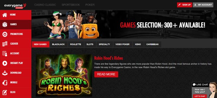 best $20 deposit casinos for US players - Everygame Casino games page