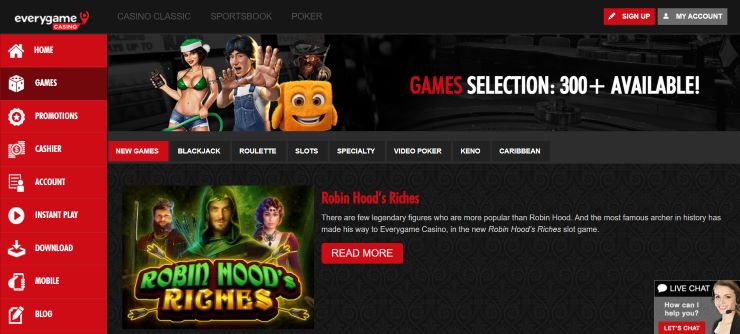 top-rated echeck casinos in the USA - Everygame Casino games section