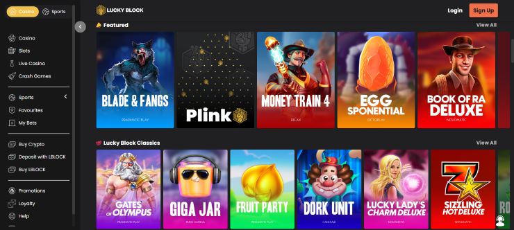 best online casinos with no limits - Lucky Block Casino slot games section