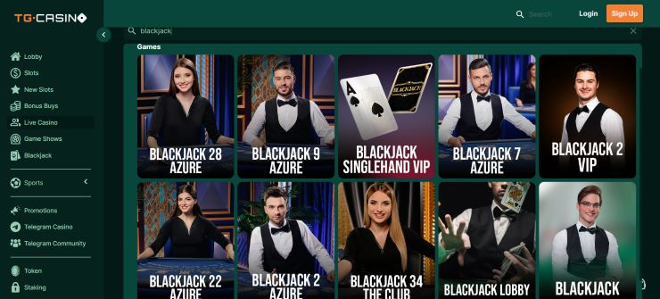 best live dealer blackjack casinos for US players - TG Casino live blackjack page