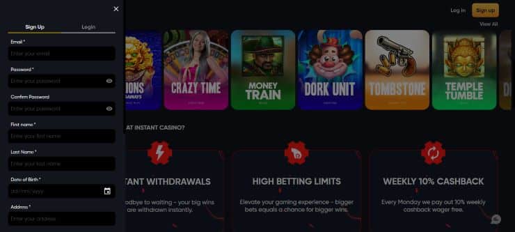 Instant Casino Step 1 Register an Account