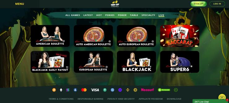 Two Up Live Casino Games