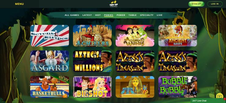 Two Up Casino slots section