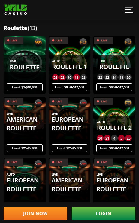 wild casino mobile version