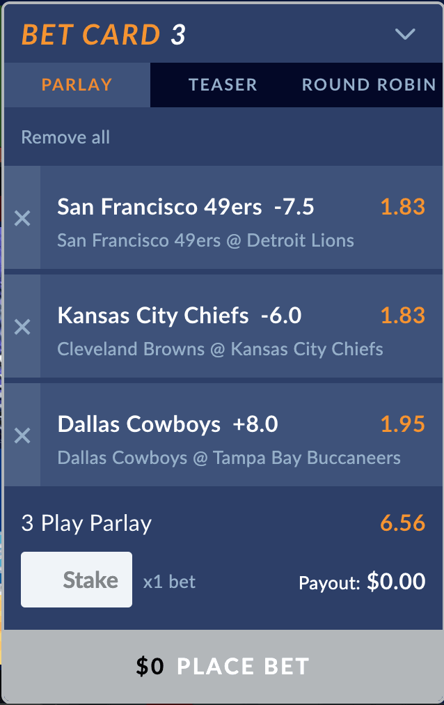 Example of a parlay bet at Sports Interaction