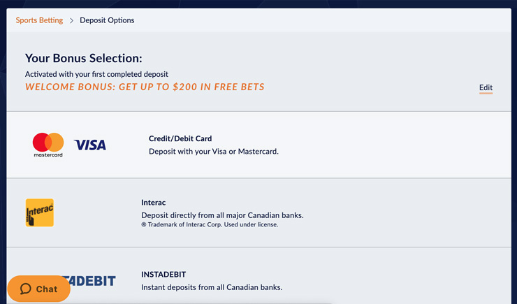 Choose a deposit method when you open an account at a New Brunswick sportsbook